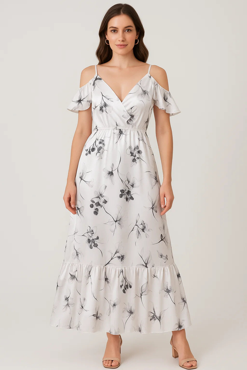 Classy Digital Printed Japan Satin Fabric in White