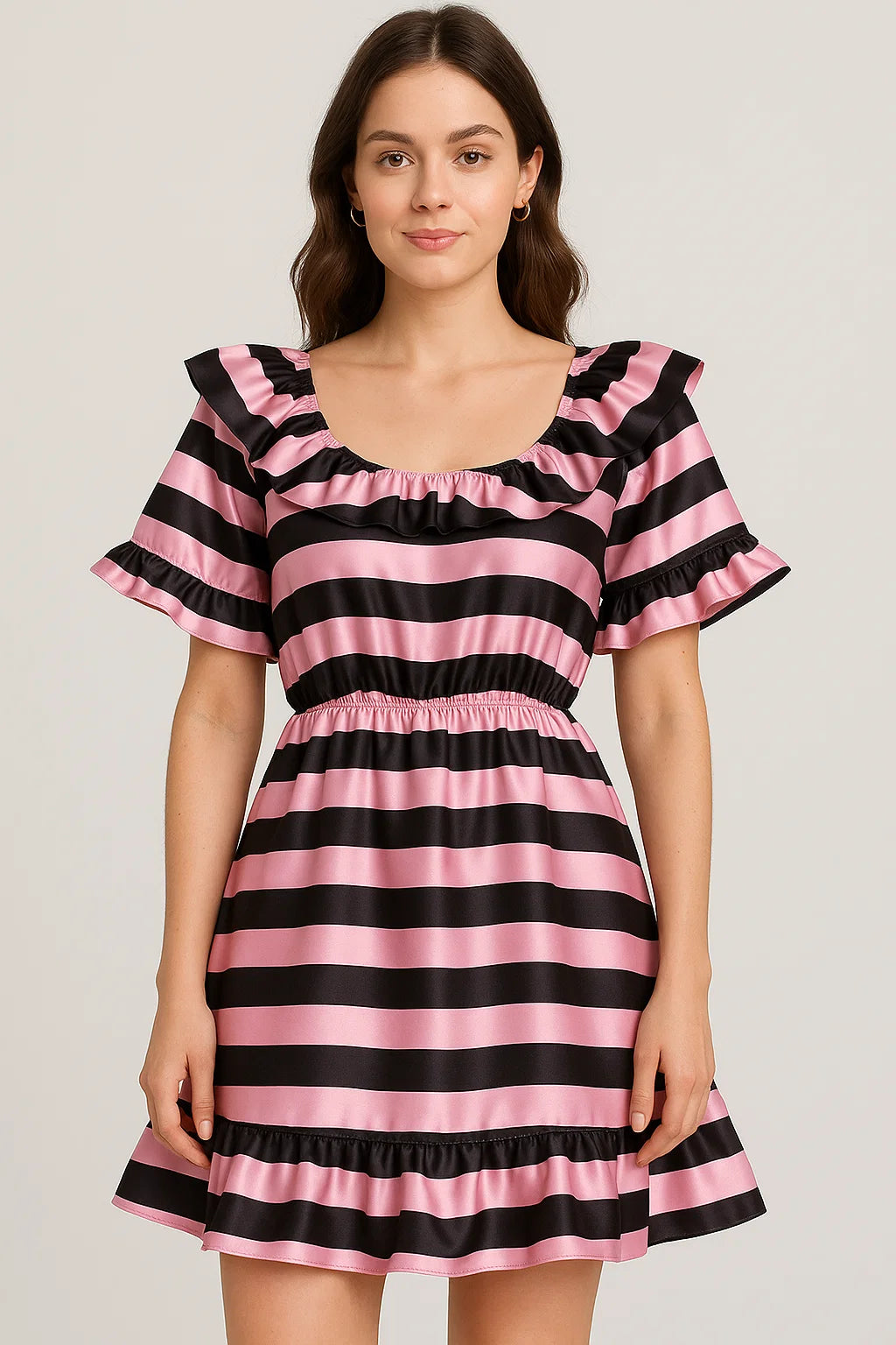 Black and Pink Striped Digital Printed Fabric