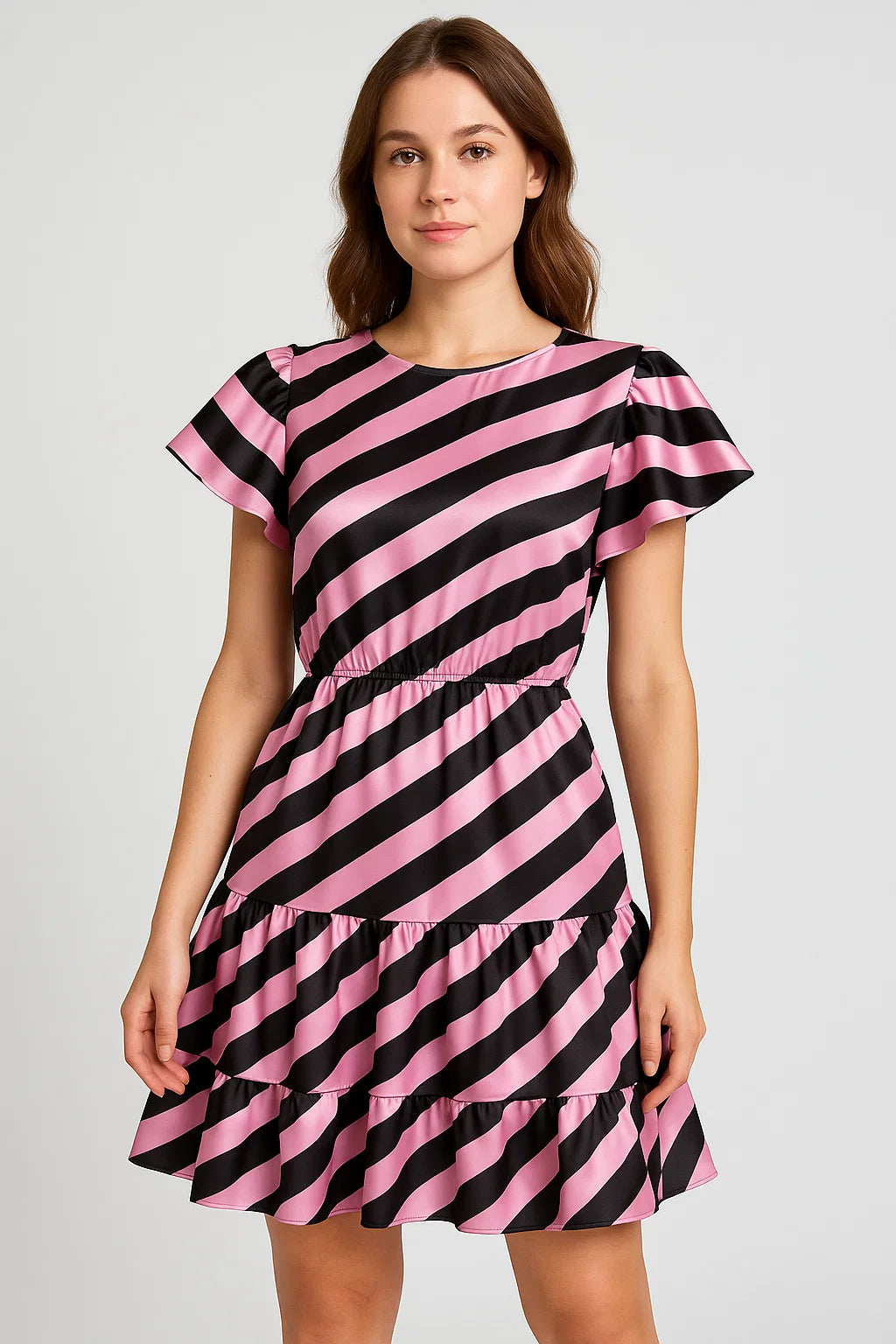 Black and Pink Striped Digital Printed Fabric