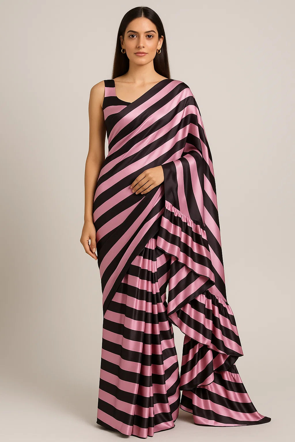 Black and Pink Striped Digital Printed Fabric