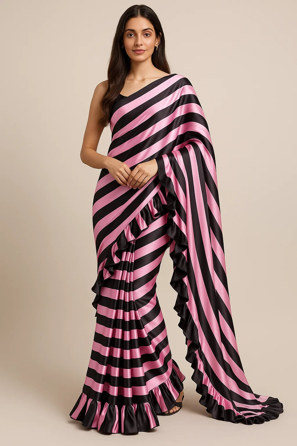 Black and Pink Striped Digital Printed Fabric