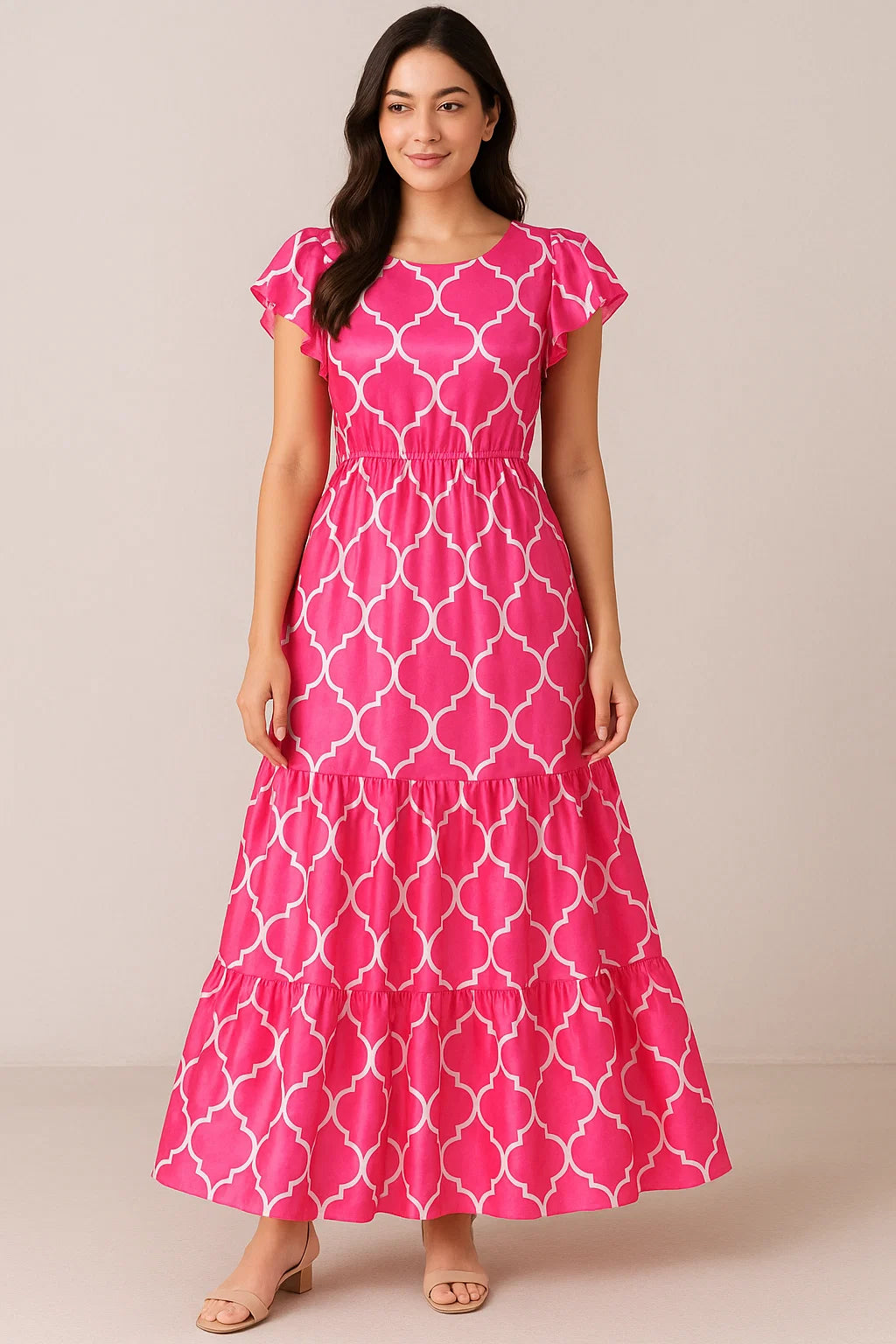 Gorgeous pink Ogee digital printed fabric from FAB VOGUE Studio