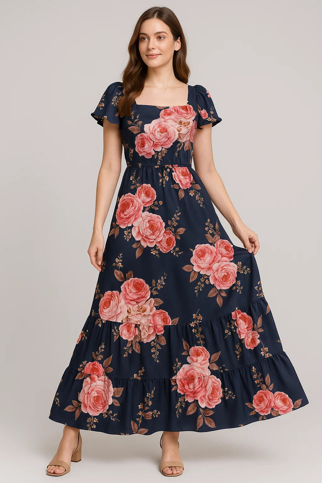 Classy floral digital printed fabric in gray by FAB VOGUE Studio