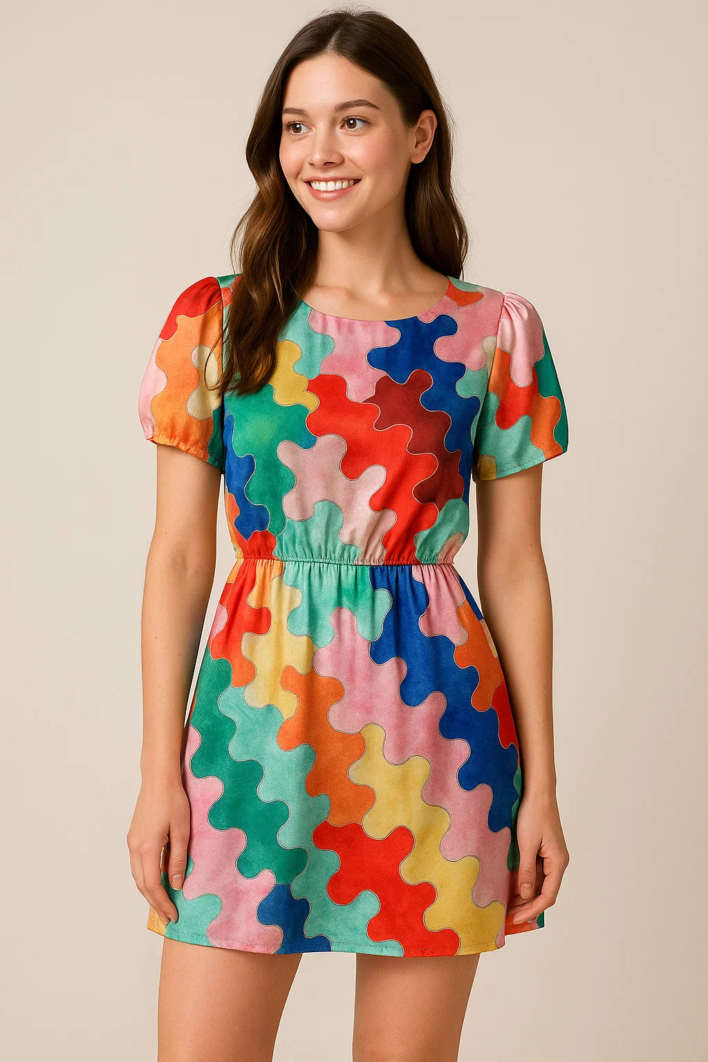 Digital Printed Japan Satin Fabric - Multicolor Abstract