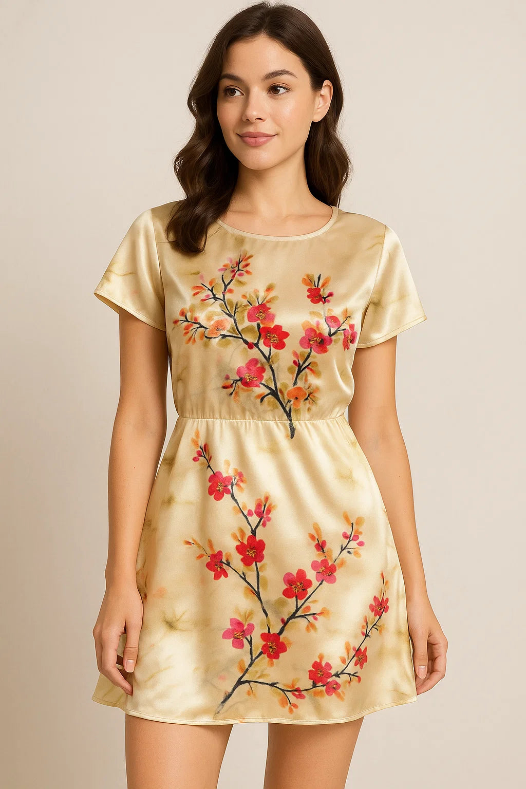 Floral digital printed fabric in Japan satin from FAB VOGUE Studio