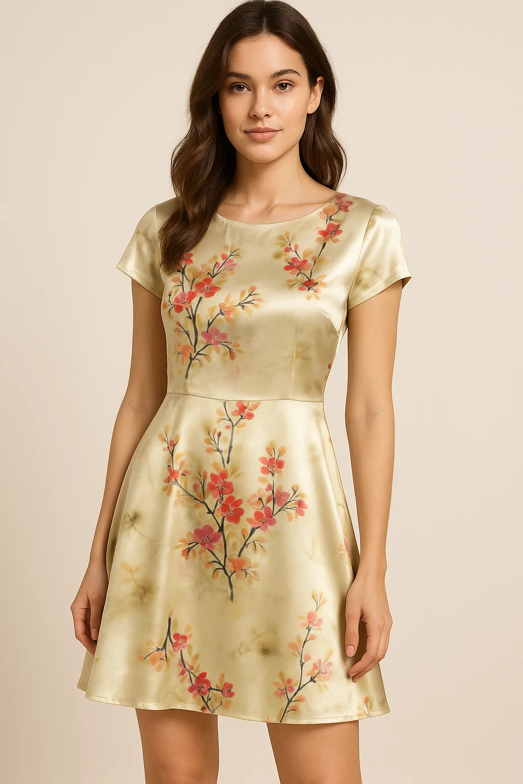 Floral digital printed fabric in Japan satin from FAB VOGUE Studio