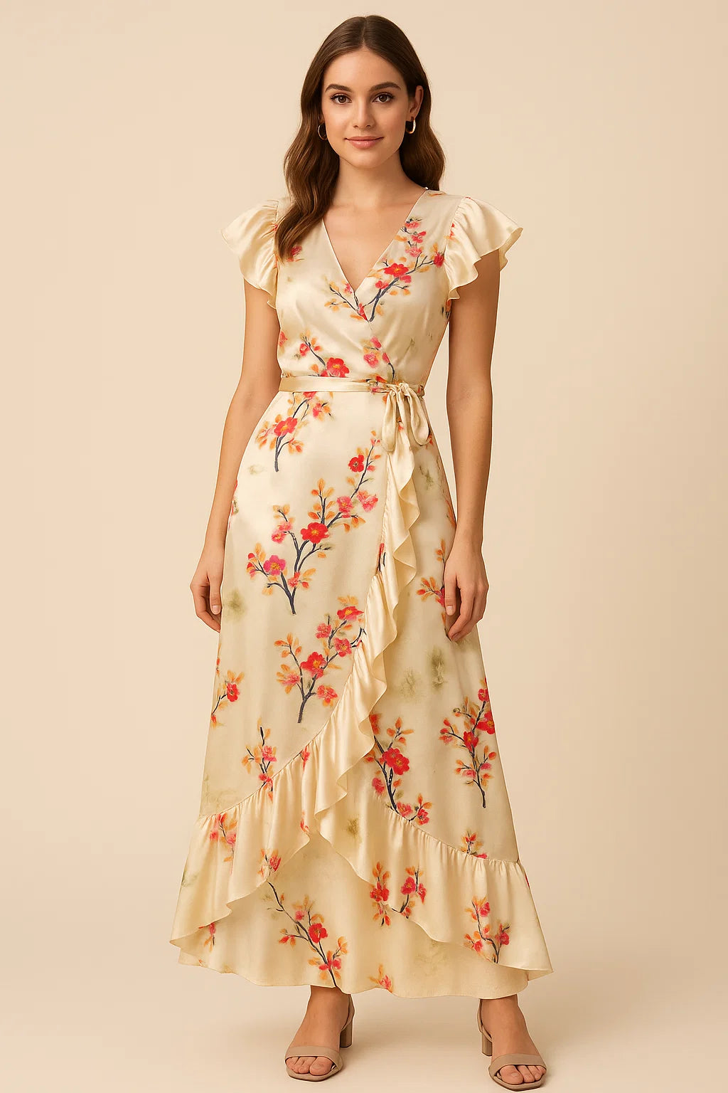 Floral digital printed fabric in Japan satin from FAB VOGUE Studio