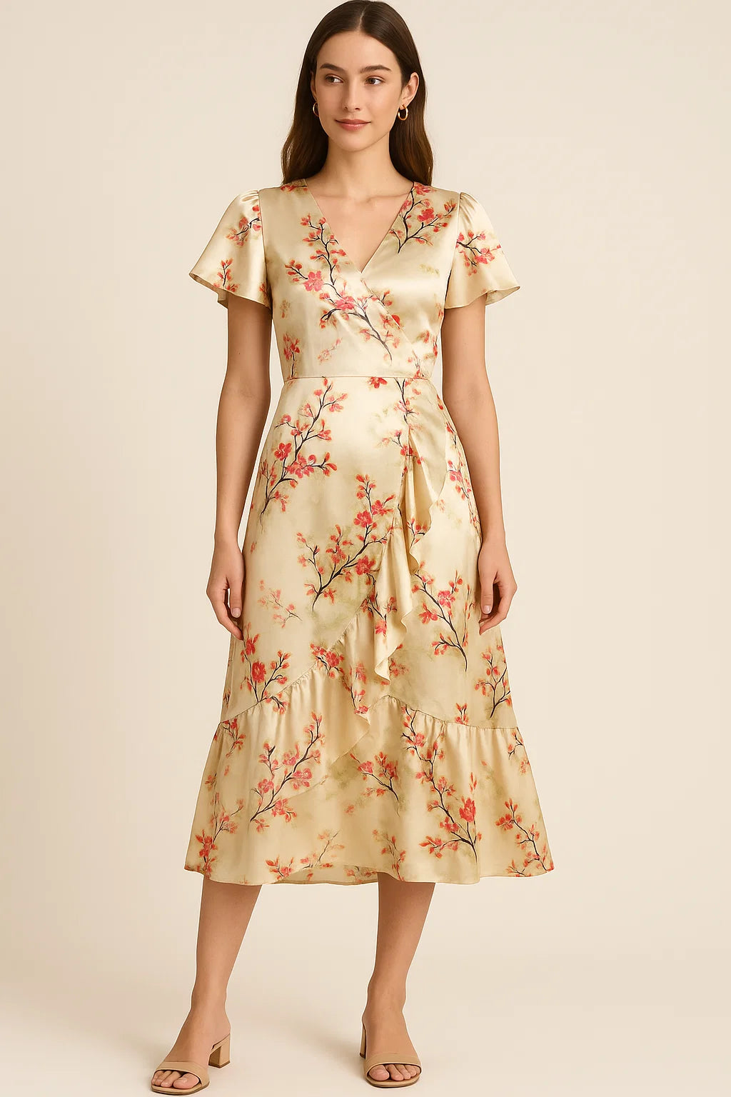 Floral digital printed fabric in Japan satin from FAB VOGUE Studio