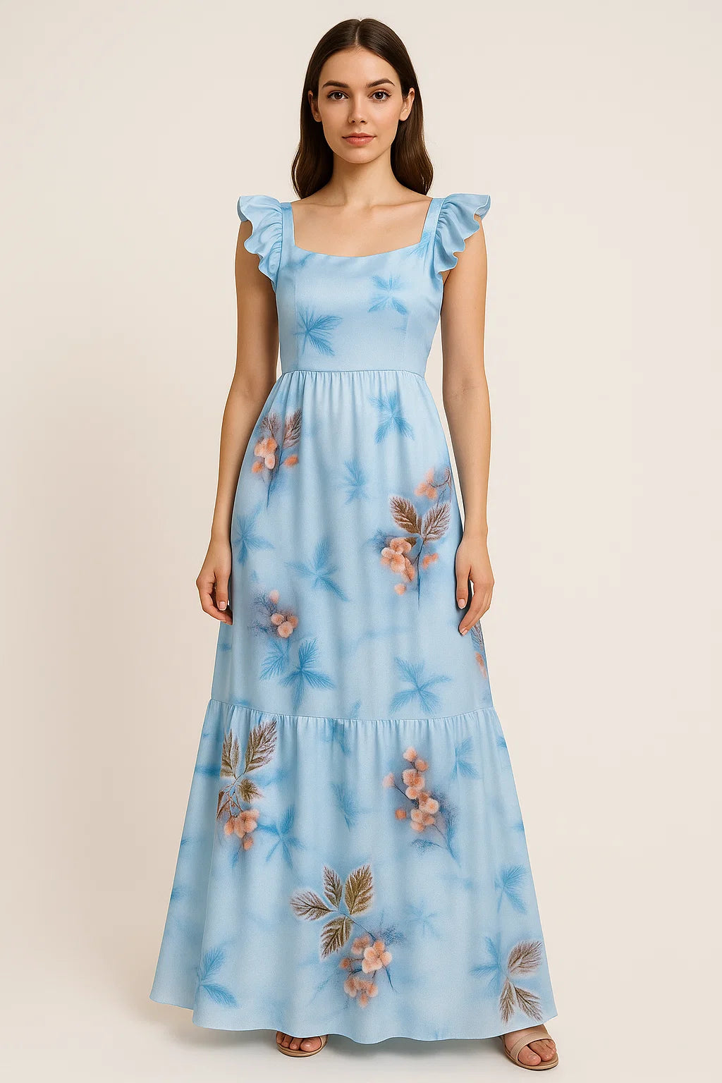 Gorgeous blue floral digital printed fabric from FAB VOGUE Studio