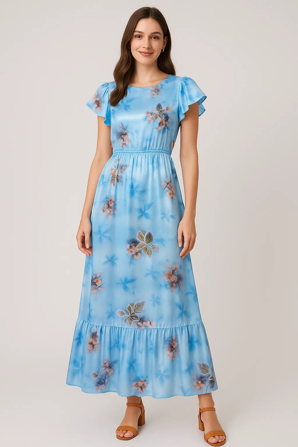 Gorgeous blue floral digital printed fabric from FAB VOGUE Studio