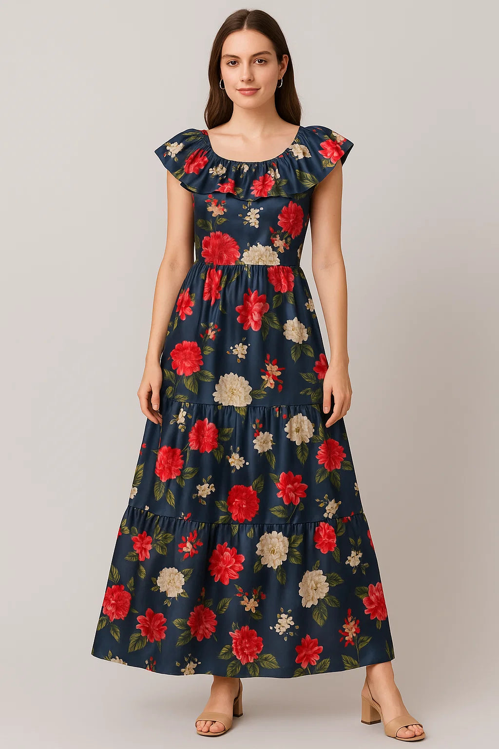 Gorgeous gray floral digital printed fabric by FAB VOGUE Studio