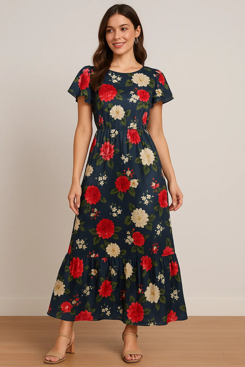 Gorgeous gray floral digital printed fabric by FAB VOGUE Studio