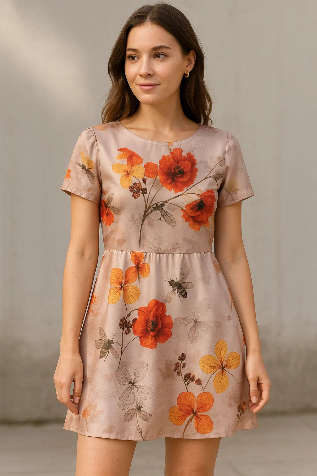 Morden Periwinkle Floral Flowers With Gray Leaves Digital Printed Fabric - Japan Satin