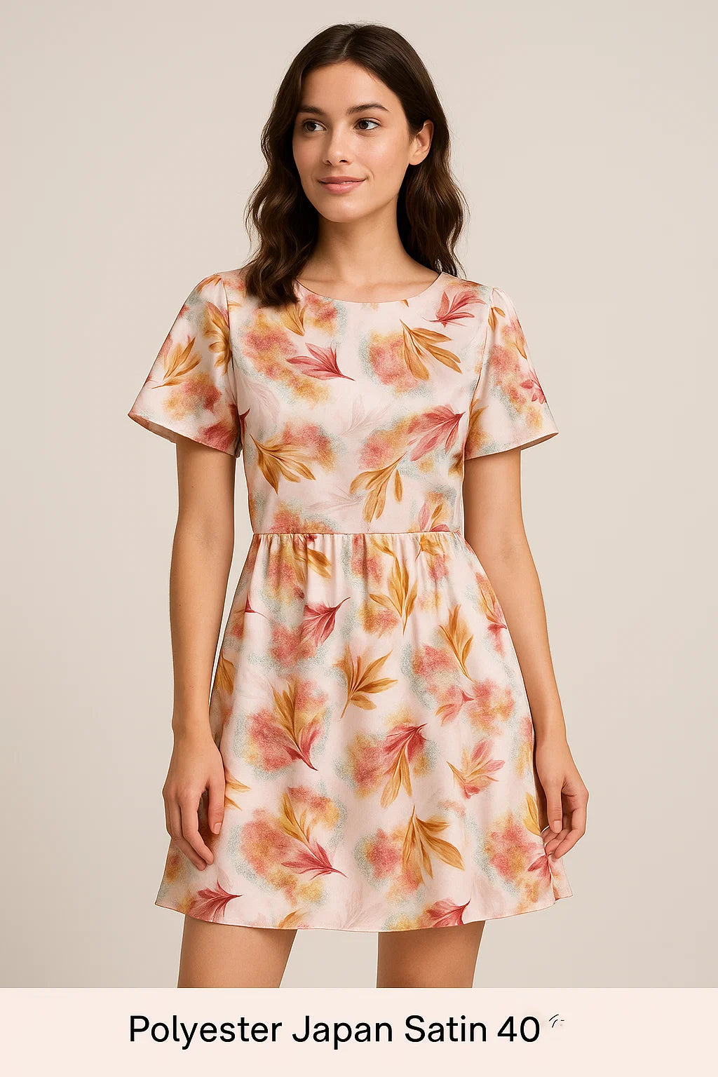 White Gloss Leaves Japan Satin Printed Fabric