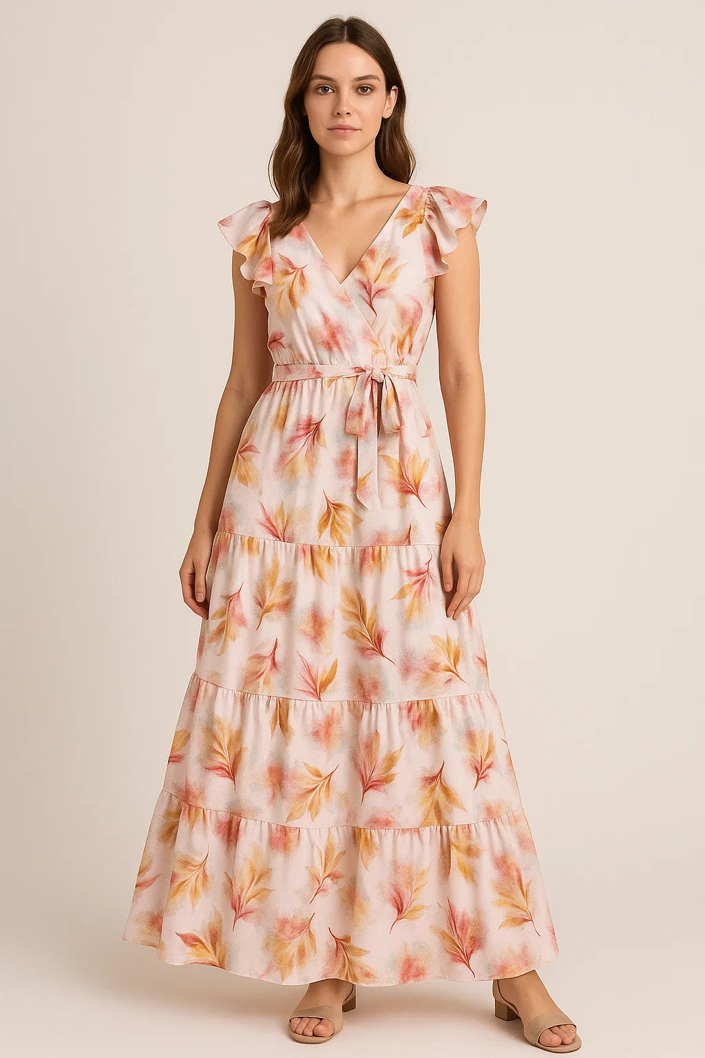 White Gloss Leaves Japan Satin Printed Fabric