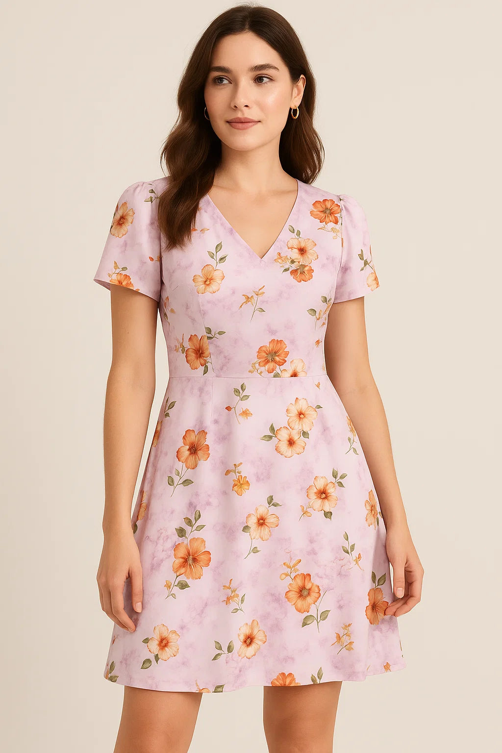 Light Purple Flower Japan Satin Printed Fabric