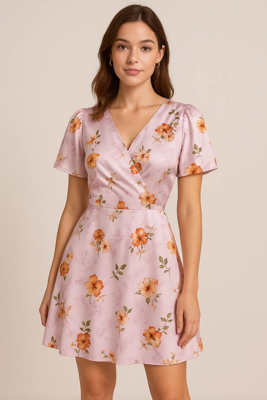 Light Purple Flower Japan Satin Printed Fabric