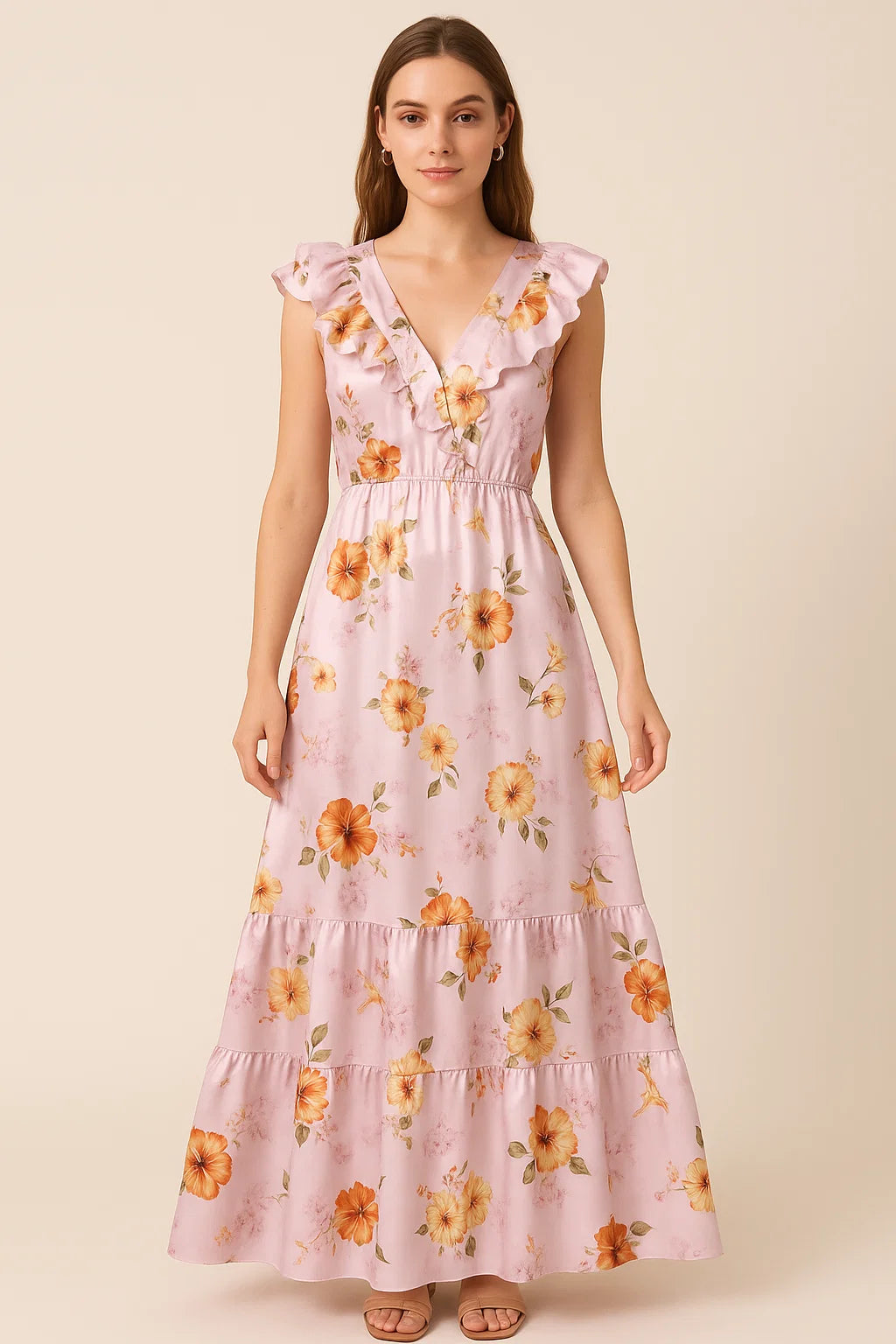 Light Purple Flower Japan Satin Printed Fabric