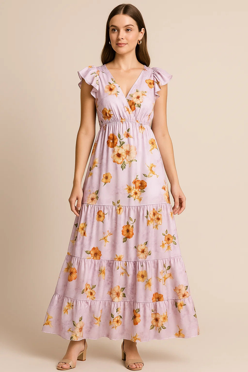 Light Purple Flower Japan Satin Printed Fabric