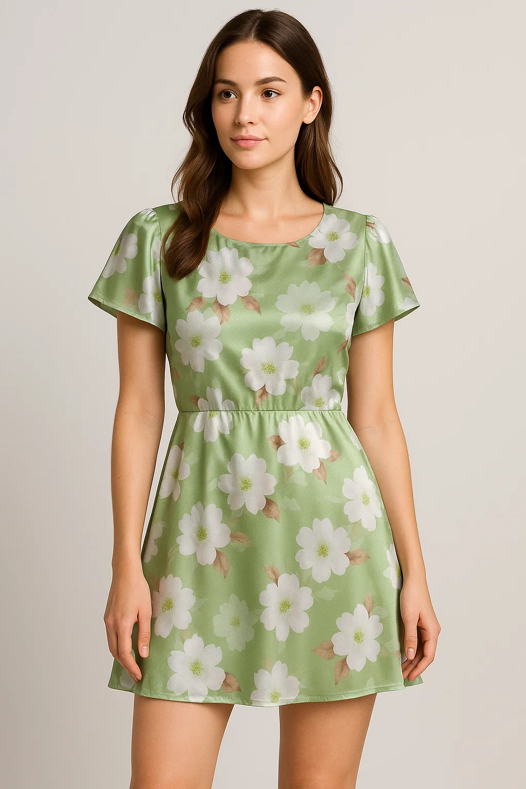 Lovely White Rose Digital Printed Fabric - Japan Satin