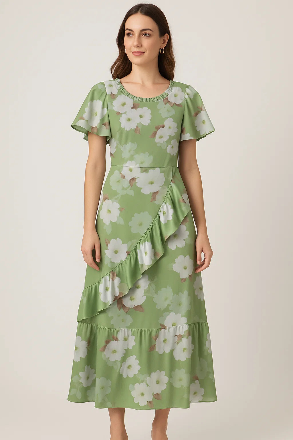 Lovely White Rose Digital Printed Fabric - Japan Satin