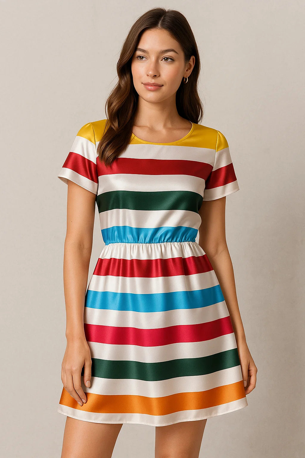 Morden Rainbow Strips Printed Fabric - Japan Satin