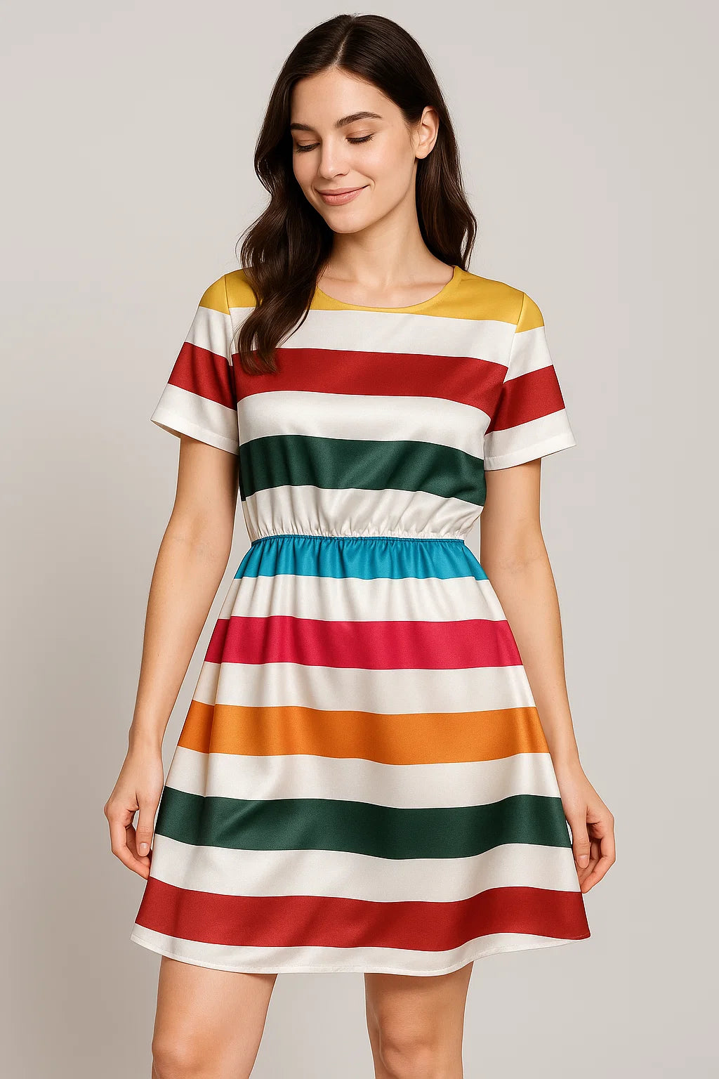 Morden Rainbow Strips Printed Fabric - Japan Satin