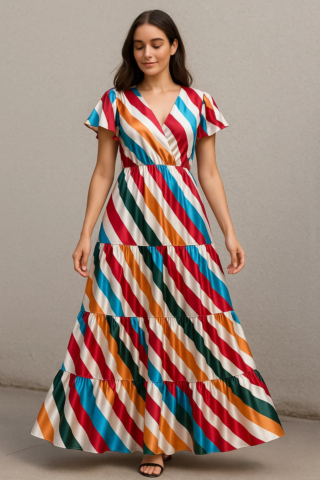 Morden Rainbow Strips Printed Fabric - Japan Satin