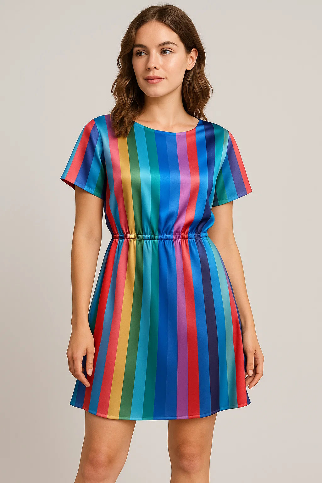 Rainbow Blurry Serpentine Strips Digital Printed Fabric - Japan Satin