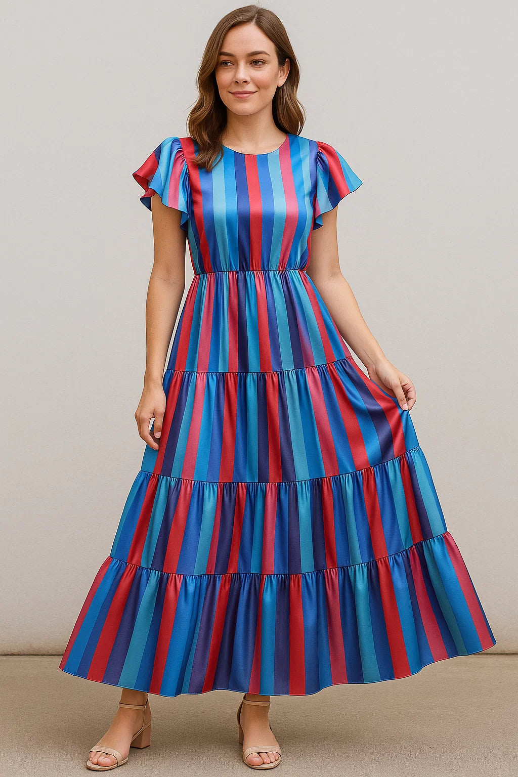 Rainbow Blurry Serpentine Strips Digital Printed Fabric - Japan Satin