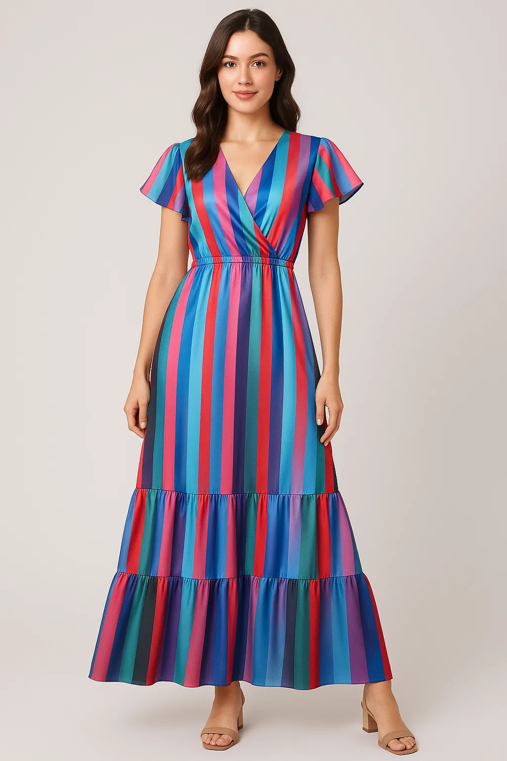 Rainbow Blurry Serpentine Strips Digital Printed Fabric - Japan Satin