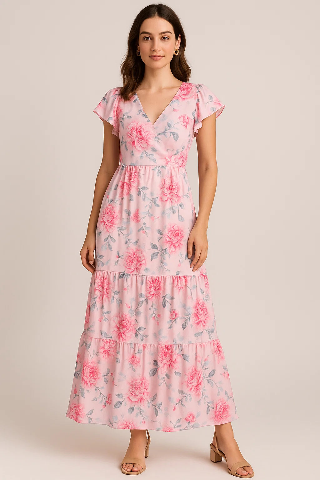 Pink Rose Allover Digital Printed Fabric - Japan Satin