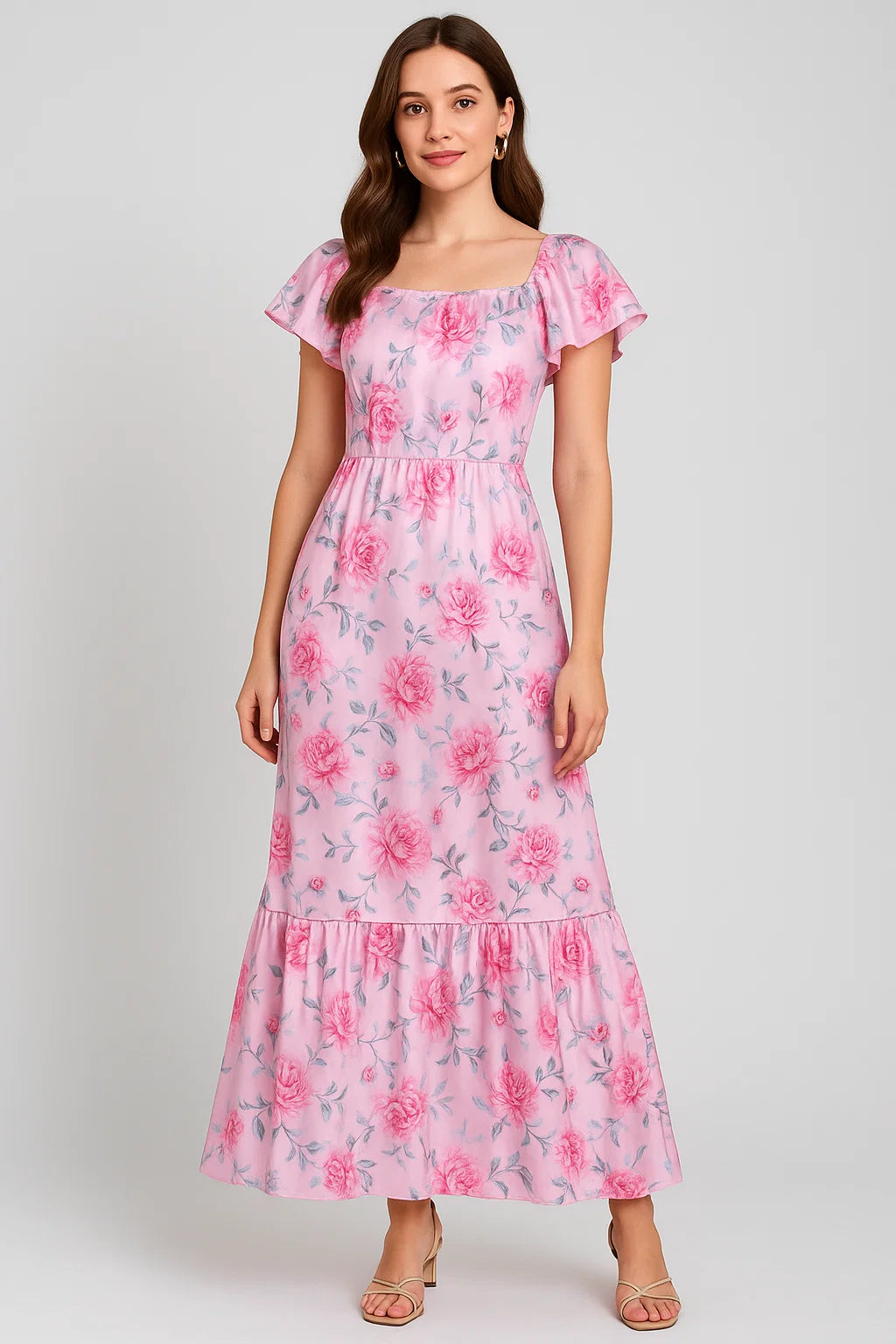 Pink Rose Allover Digital Printed Fabric - Japan Satin