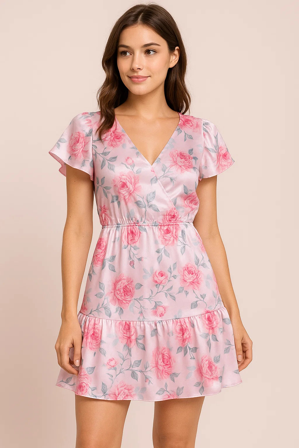 Pink Rose Allover Digital Printed Fabric - Japan Satin