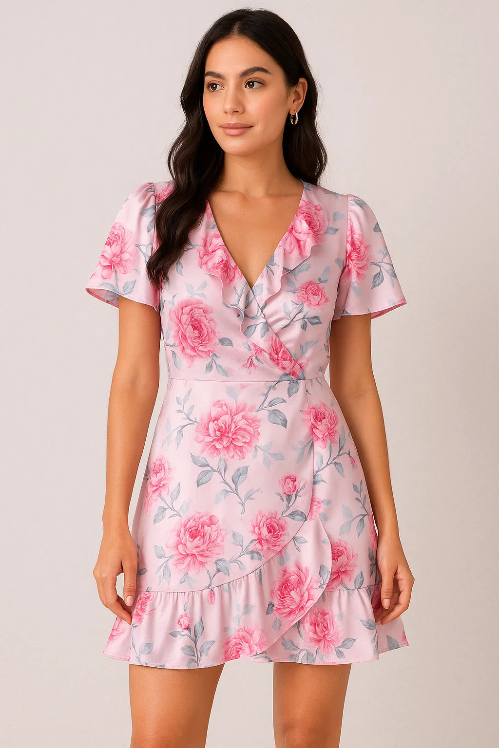 Pink Rose Allover Digital Printed Fabric - Japan Satin