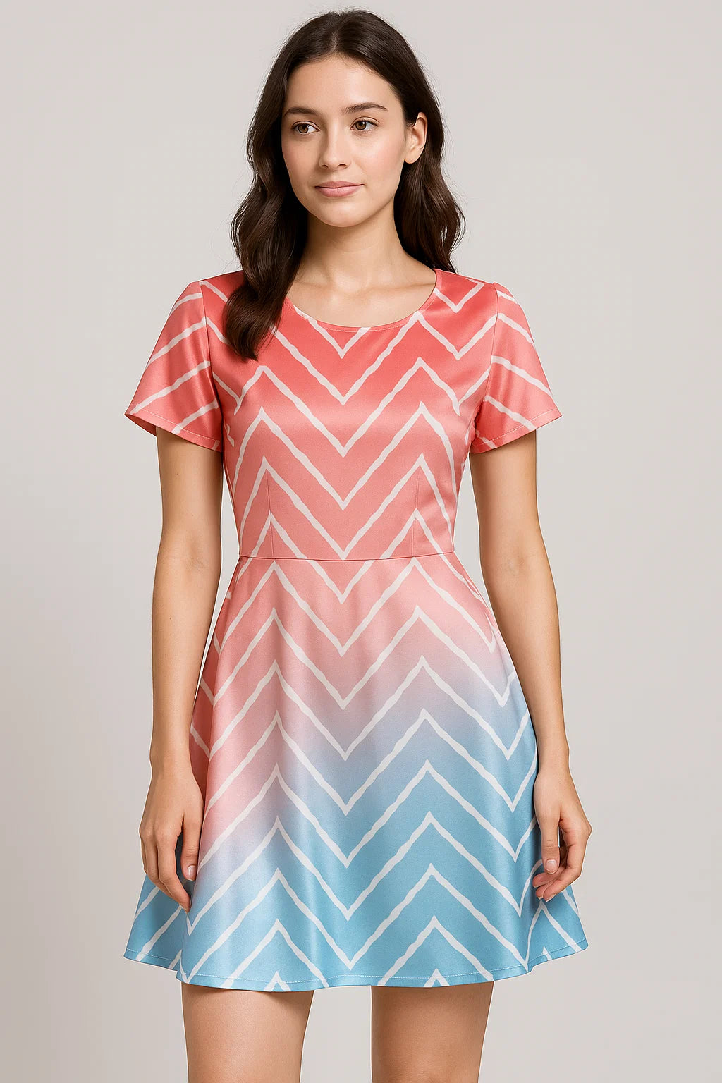 Morden Colours Of Zigzag Digital Printed Fabric - Japan Satin