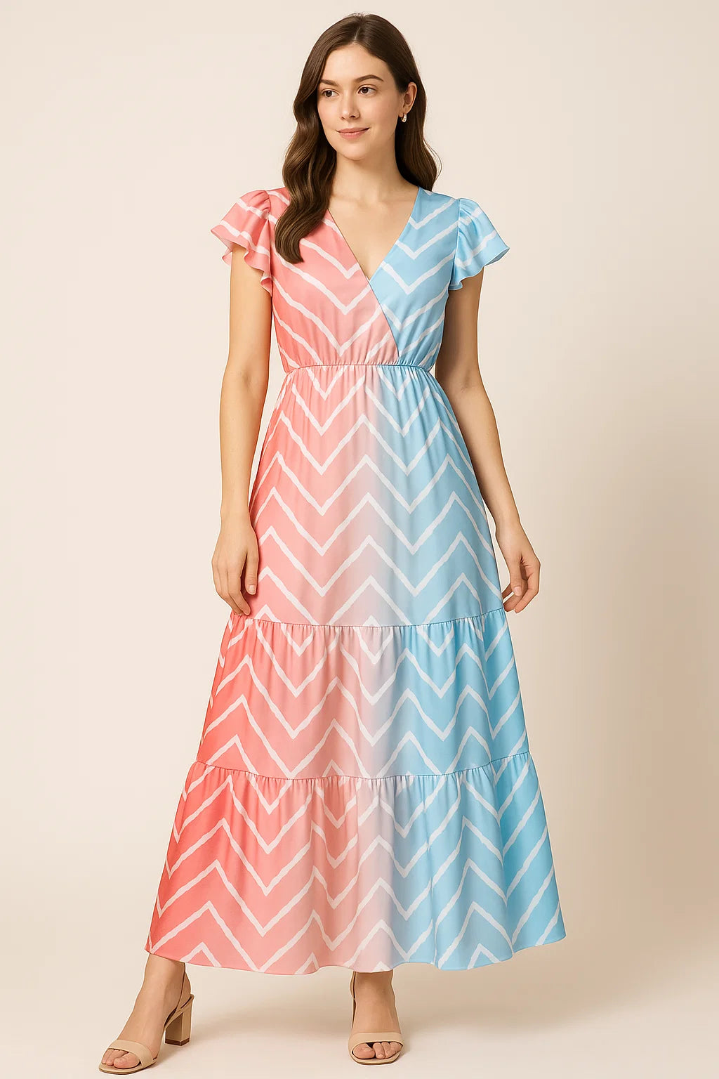 Morden Colours Of Zigzag Digital Printed Fabric - Japan Satin