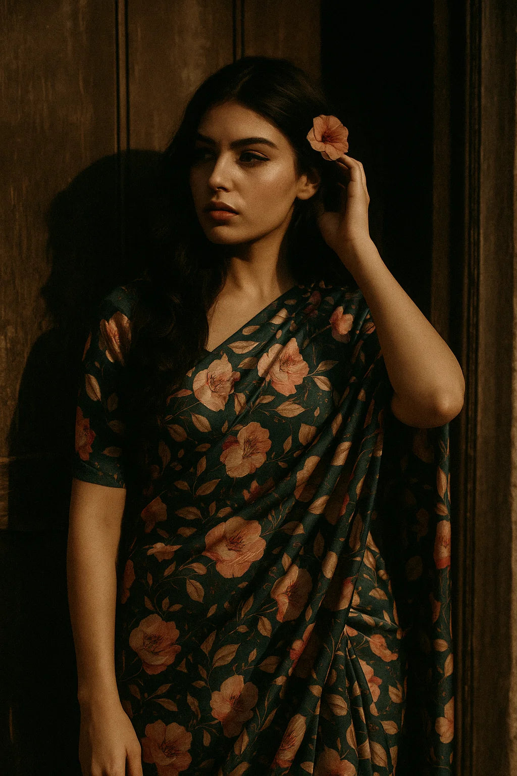 Garden Snowdrop Flower With Cherry Blossom Digital Printed Fabric - Japan Satin