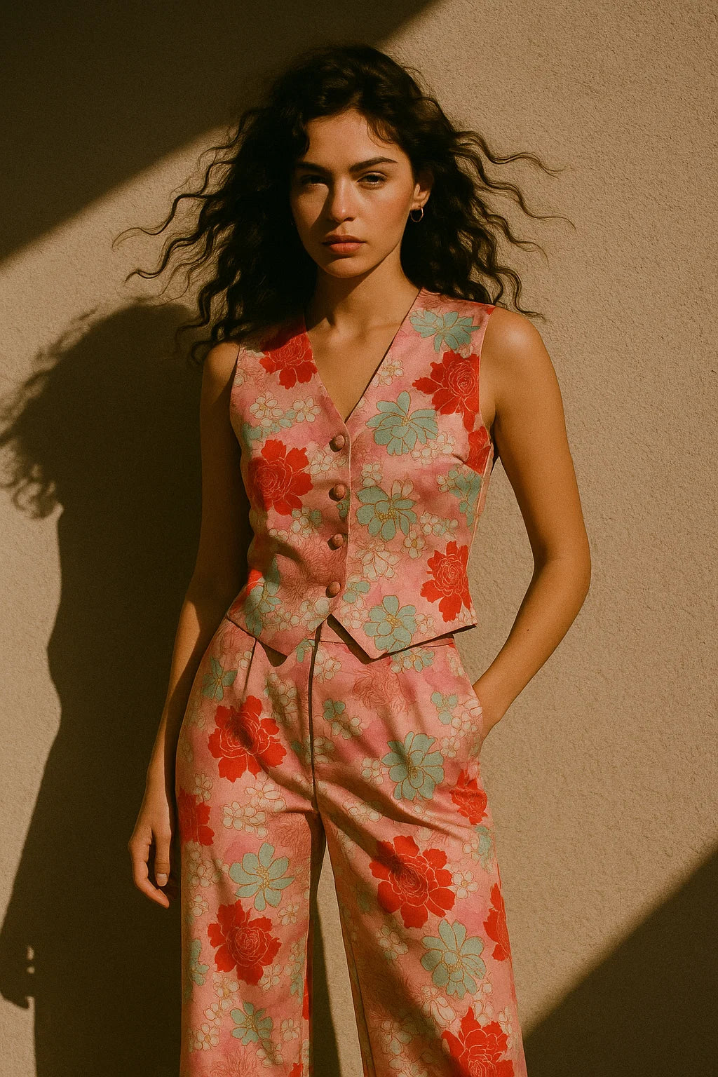 Seamless Red And Pista Roses With Geranium Flower Digital Printed Fabric - Japan Satin