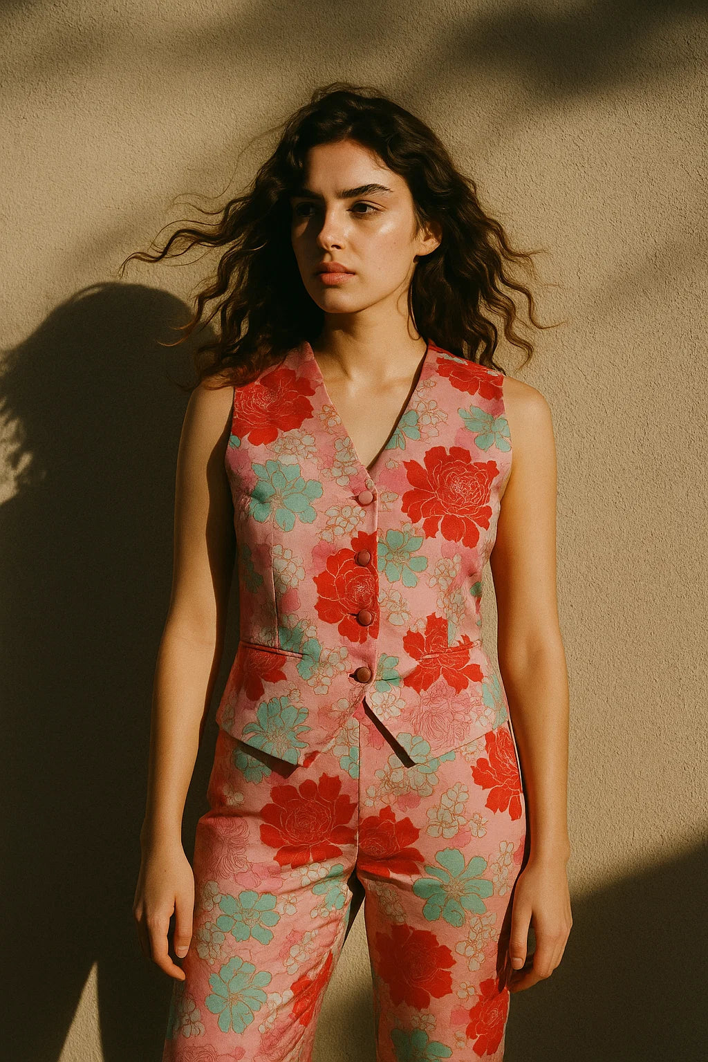 Seamless Red And Pista Roses With Geranium Flower Digital Printed Fabric - Japan Satin