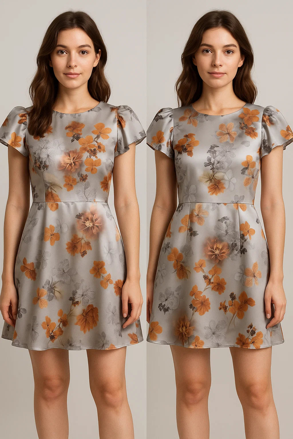 Decorative  Periwinkle Floral Flower With Gray Digital Printed Fabric - Japan Satin