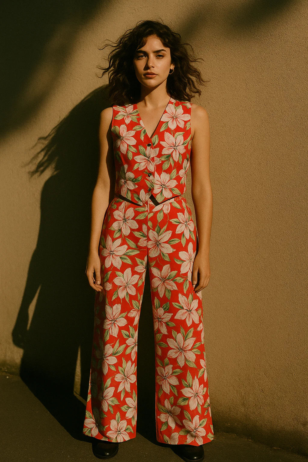 Watercolour Orchid Flower With Green Leaves Digital Printed Fabric - Japan Satin