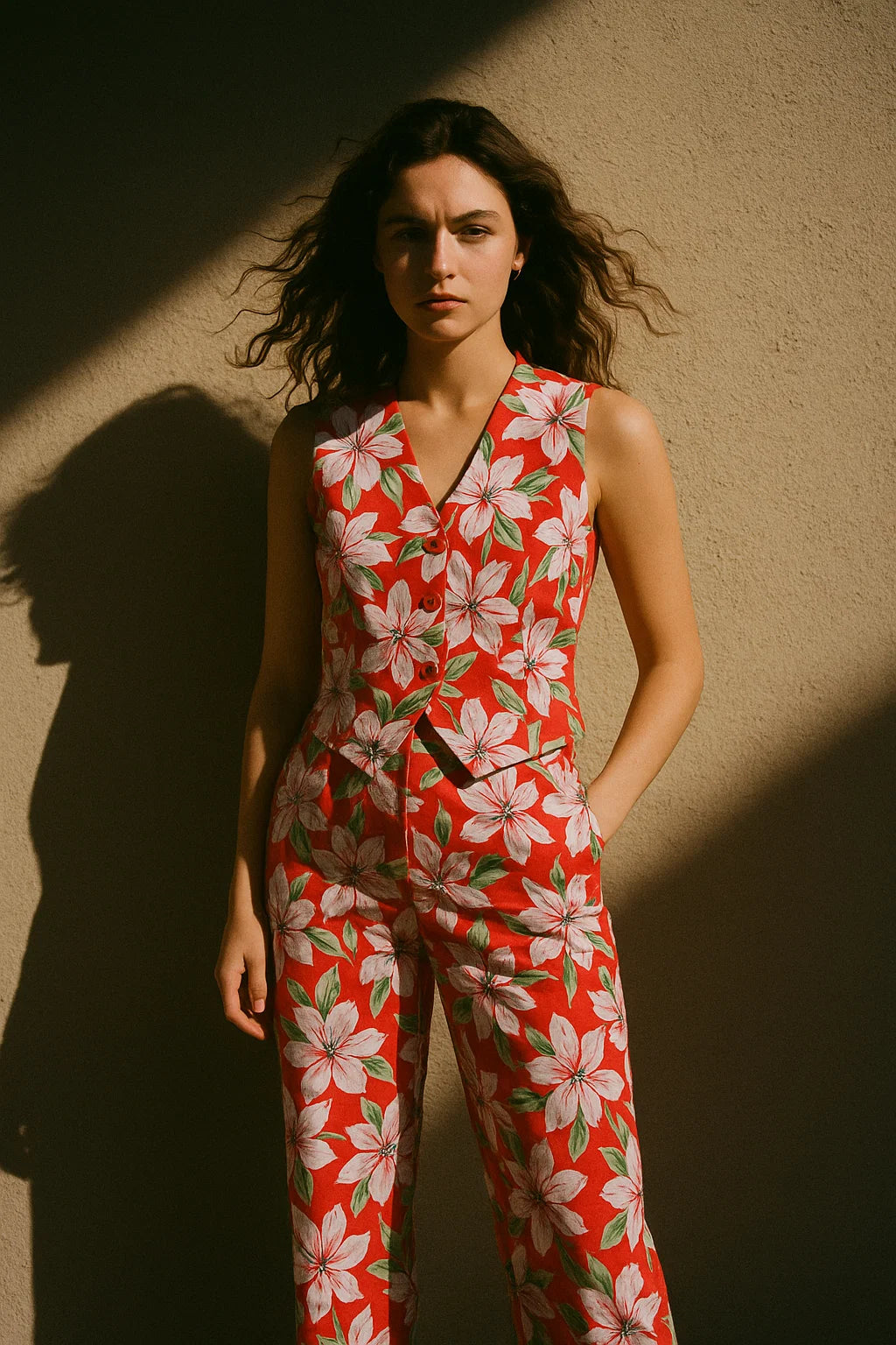 Watercolour Orchid Flower With Green Leaves Digital Printed Fabric - Japan Satin