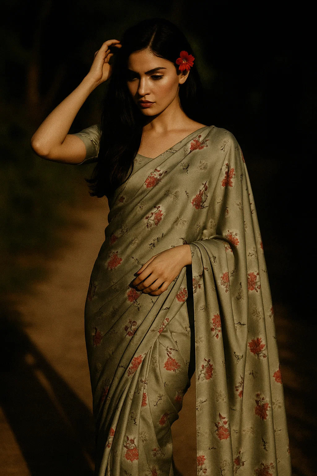 Creative Heart Shape Of Love Leaves Digital Printed Fabric - Japan Satin