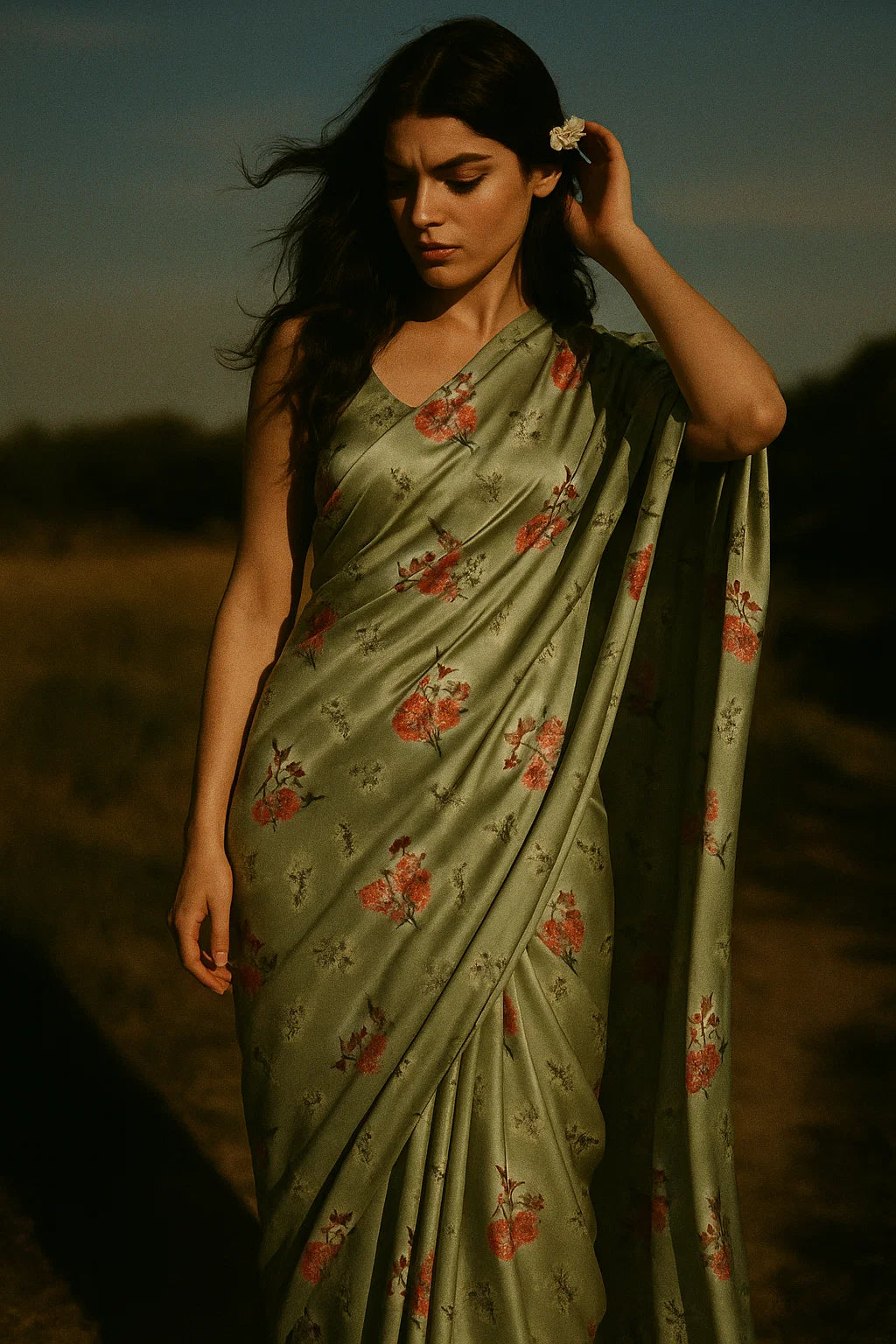 Creative Heart Shape Of Love Leaves Digital Printed Fabric - Japan Satin