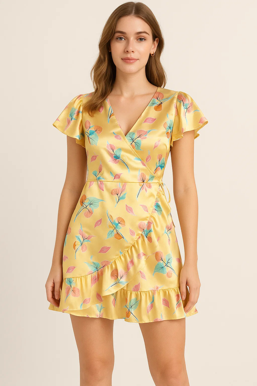 Decorative Various Color Leaves Of Rainbow Digital Printed Fabric - Japan Satin