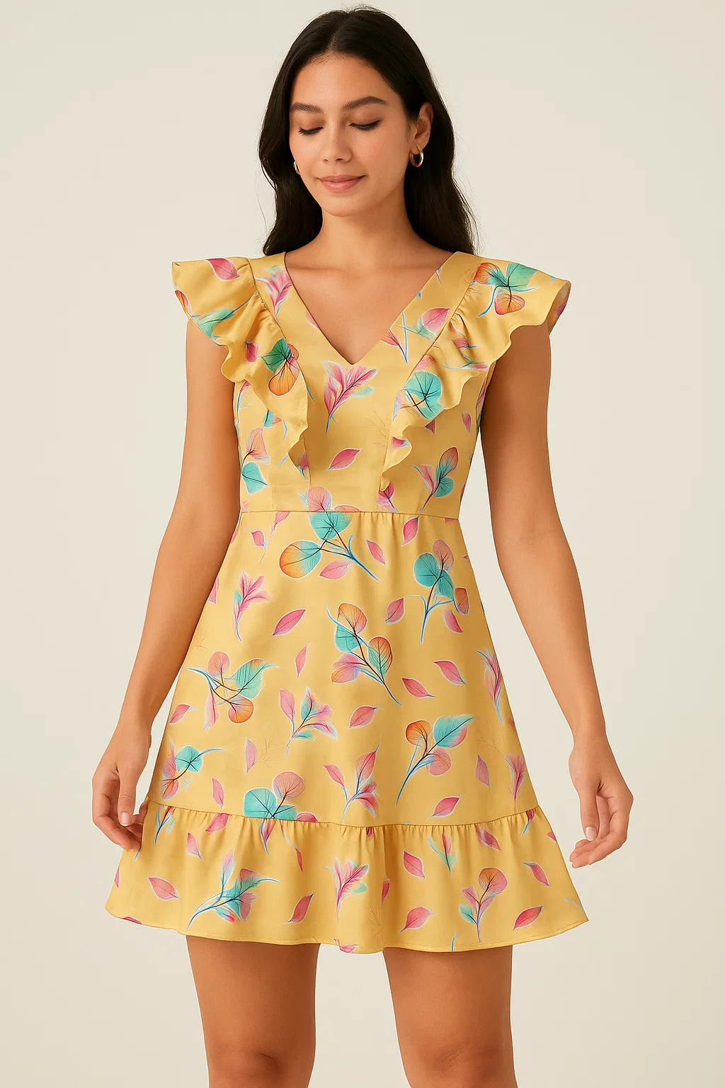 Decorative Various Color Leaves Of Rainbow Digital Printed Fabric - Japan Satin