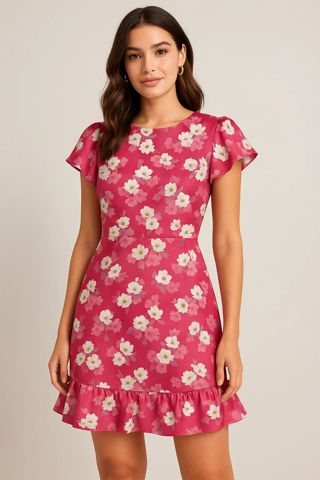 Attractive White Daffodil Flower Digital Printed Fabric - Japan Satin