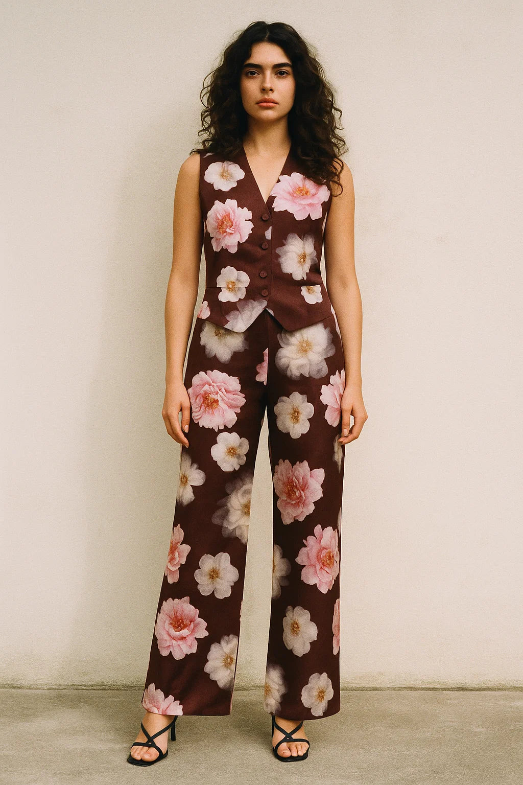 Attractive Pink Roses With Grey Digital Printed Fabric - Japan Satin