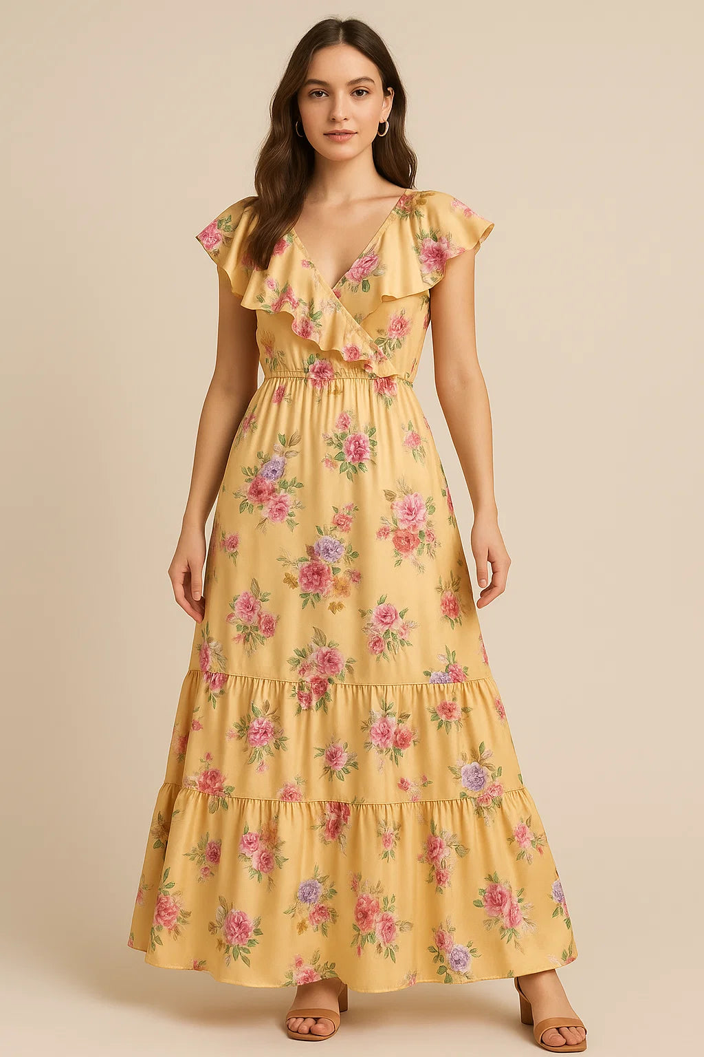 Apricot Light Watercolour Flower Digital Printed Fabric - Japan Satin